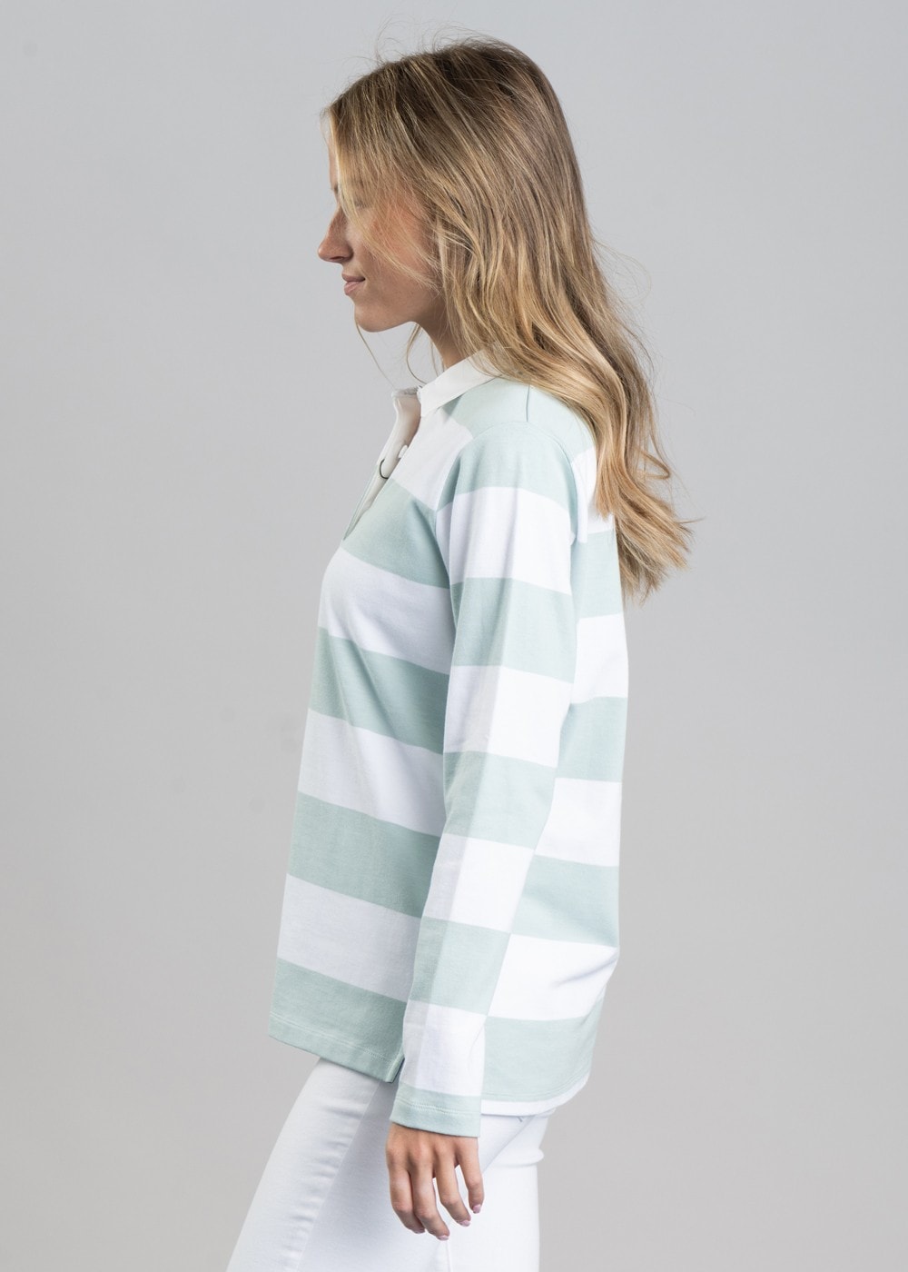 St Mawgan Rugby Shirt - Mint and White Stripe - 4