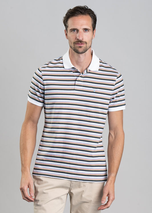 Sandown Striped Polo Shirt - White - 1