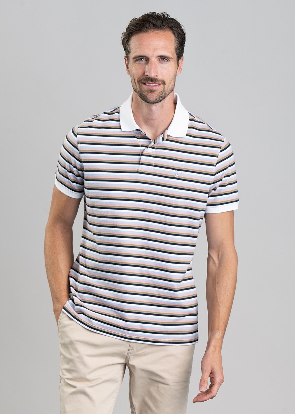 Sandown Striped Polo Shirt - White - 3