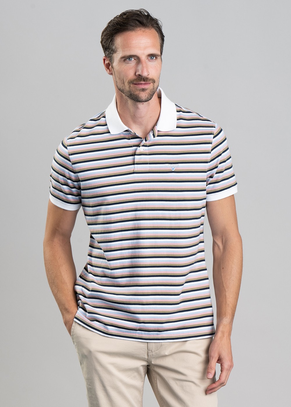 Sandown Striped Polo Shirt - White - 4