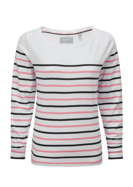 Beauport Top - White, Navy and Flamingo Stripe - 0