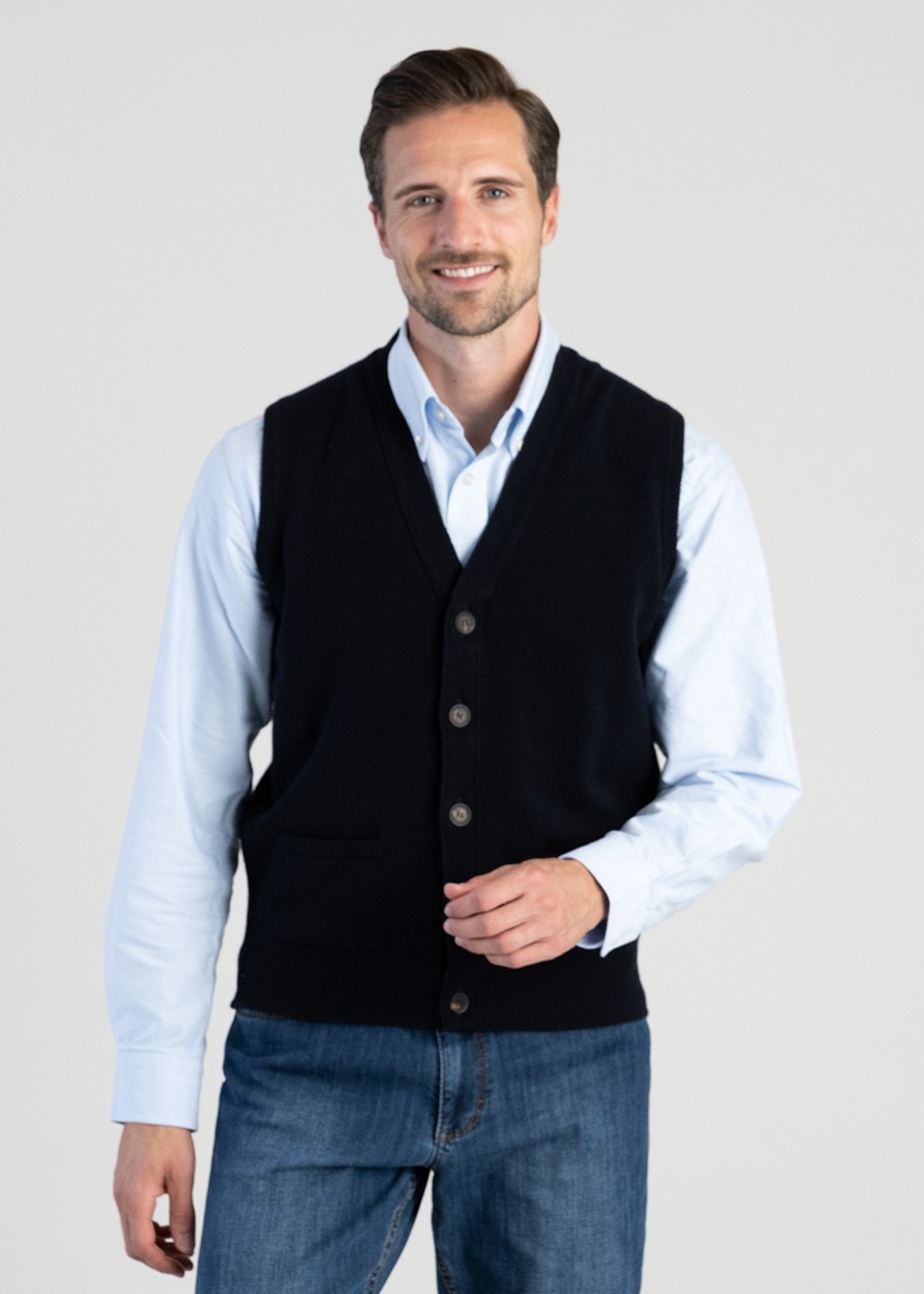 Lambswool 2 Ply Waistcoat - Navy - 1