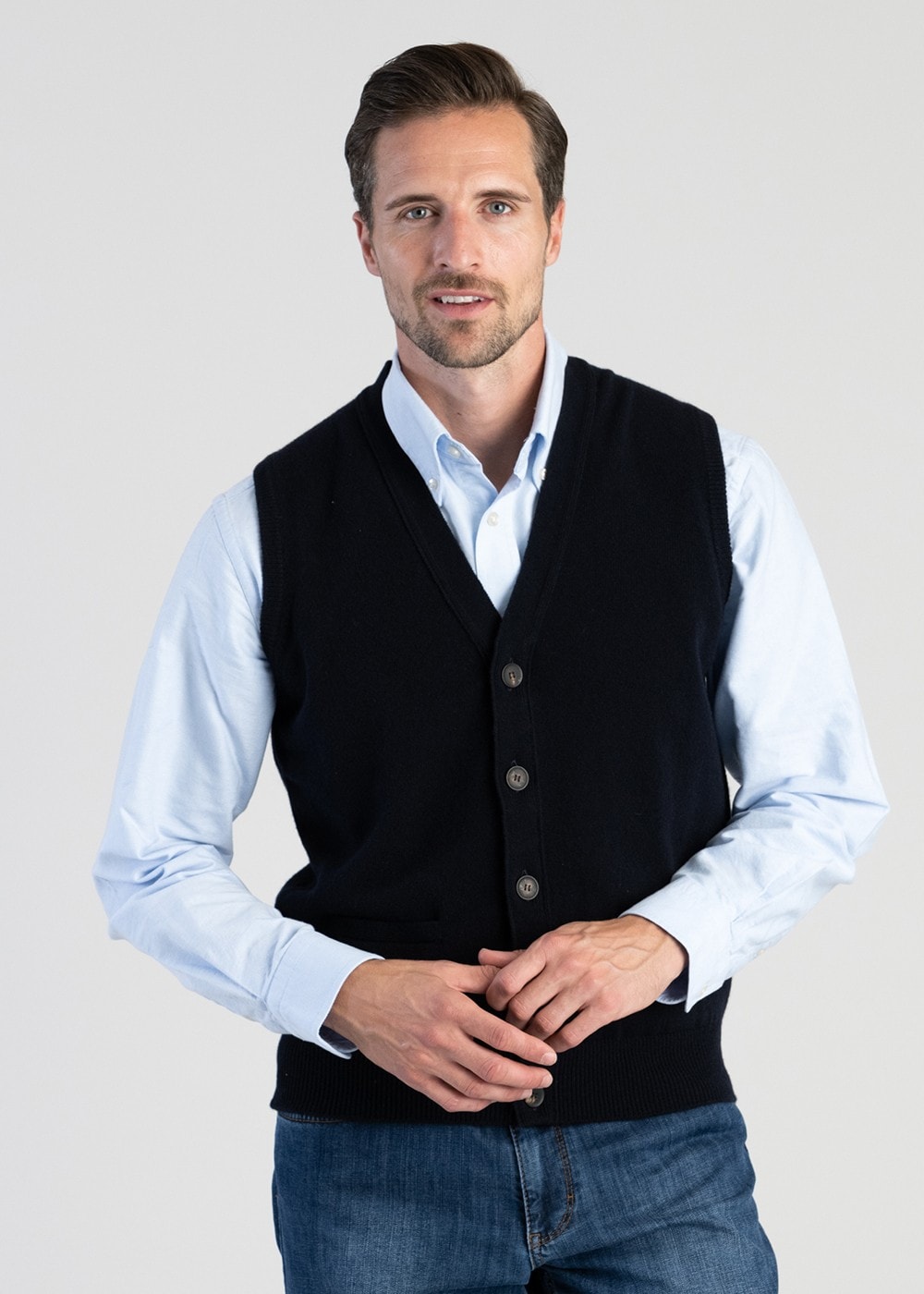 Lambswool 2 Ply Waistcoat - Navy - 2