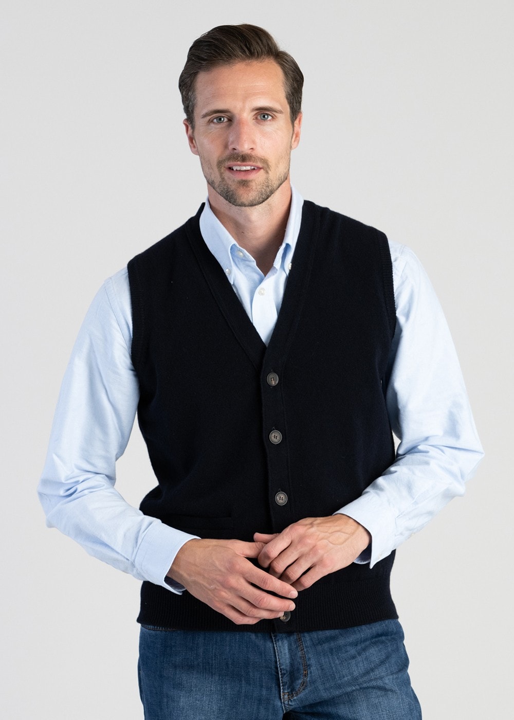 Lambswool 2 Ply Waistcoat - Navy - 3