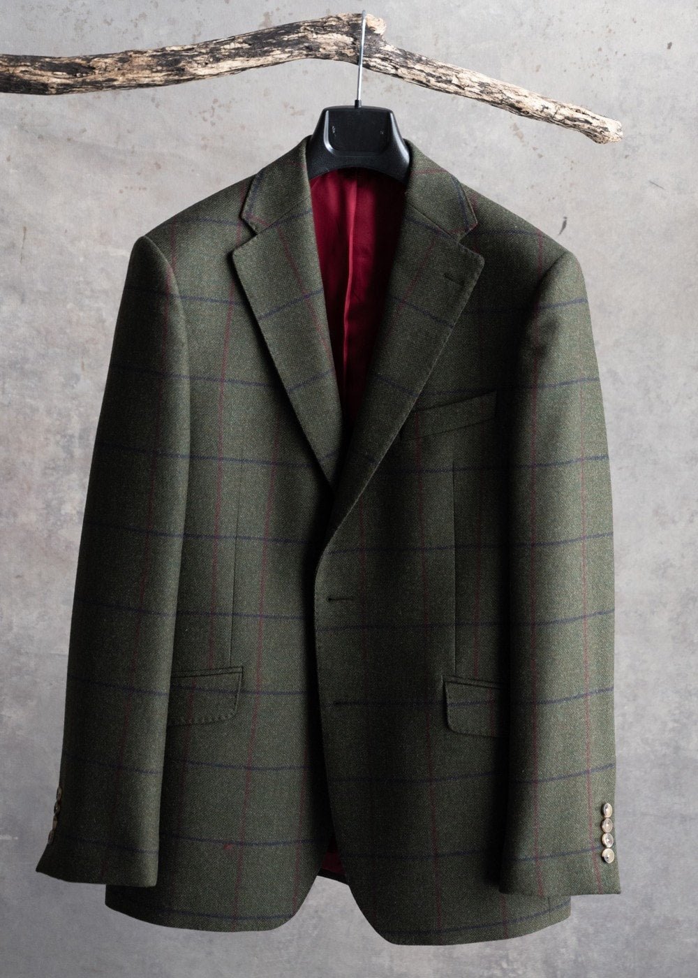 Etal Tweed Jacket - Olive Twill with Navy and Red Check - 9