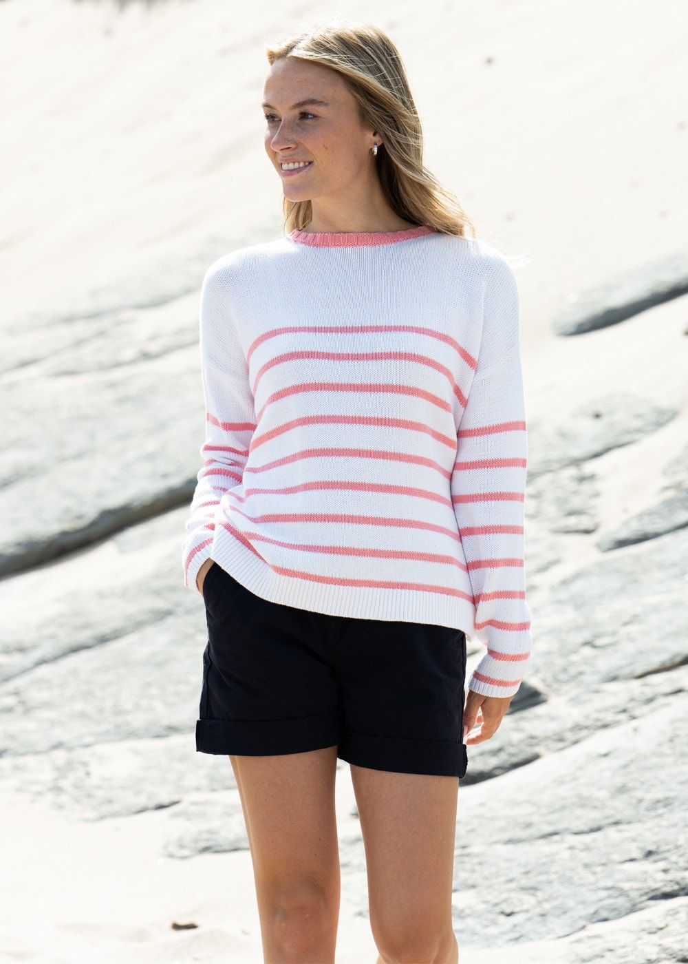 Lee Bay Jumper - Soft White and Flamingo - 7