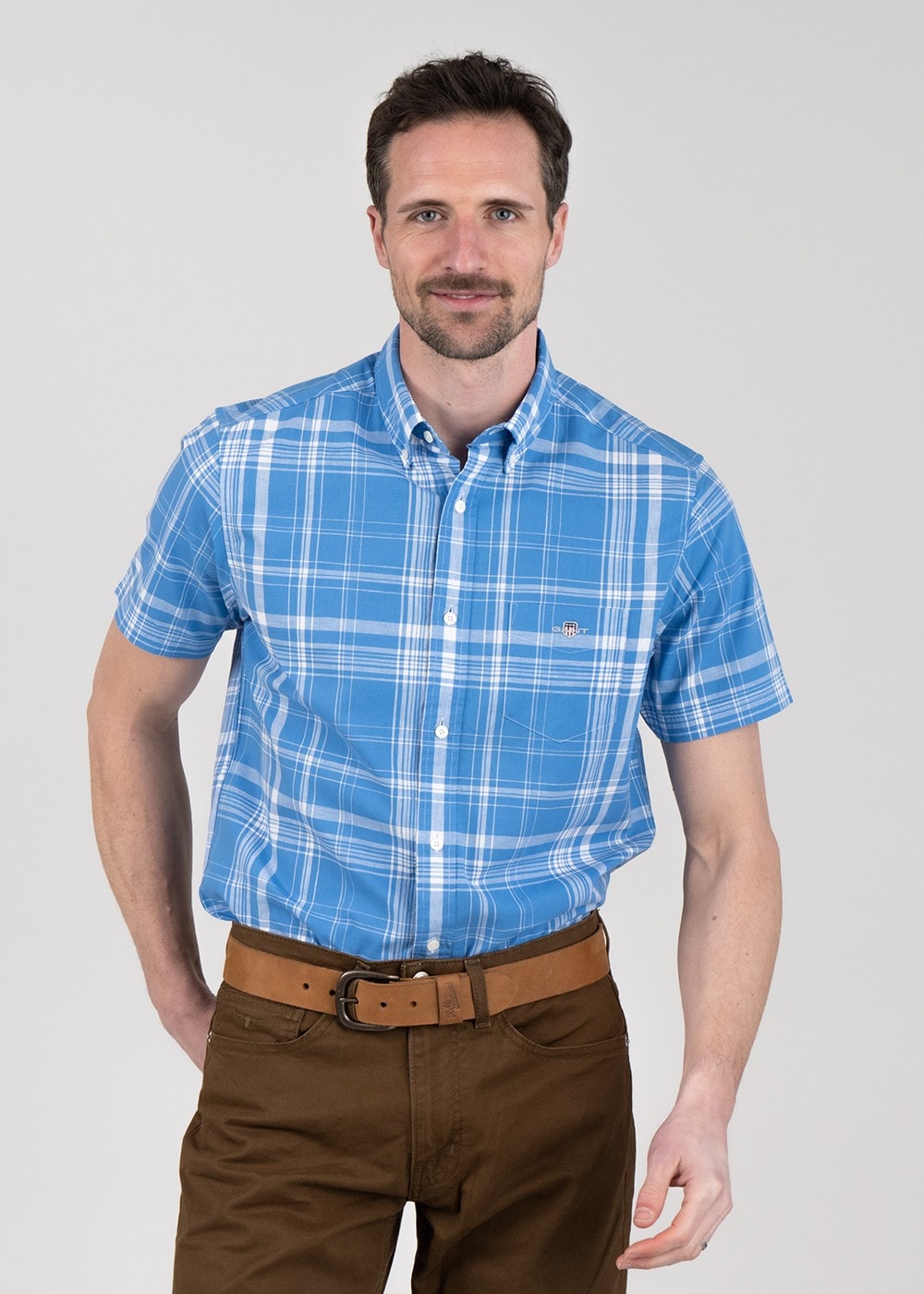 Linen Short Sleeved Check Shirt - Day Blue - 3