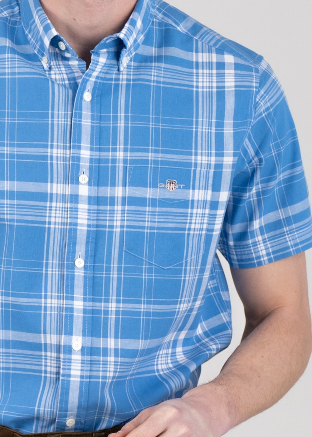 Linen Short Sleeved Check Shirt - Day Blue - 5