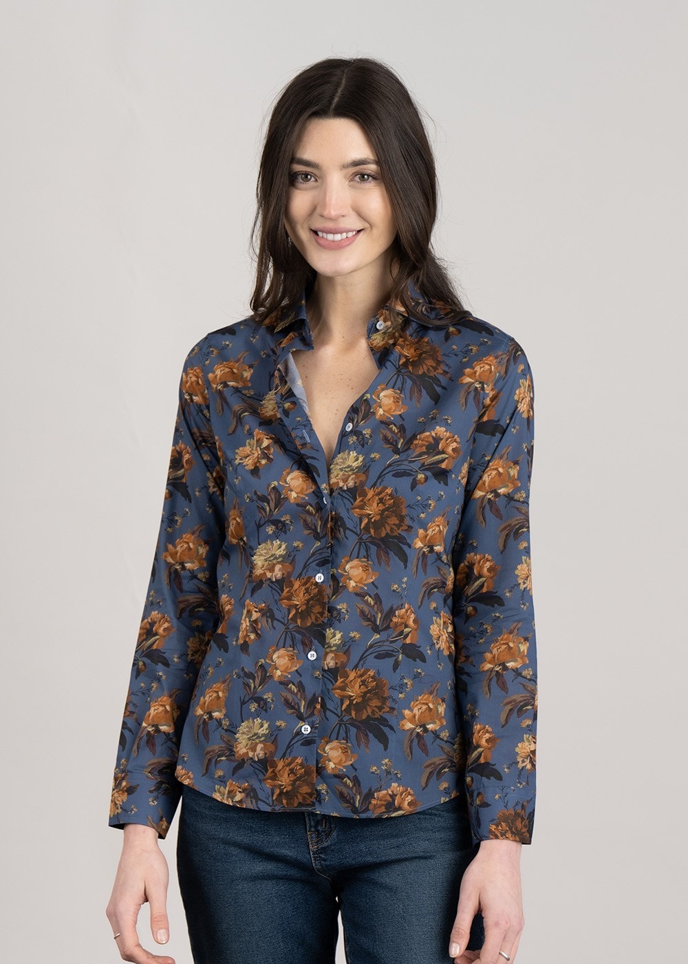 Adeline Liberty Shirt - Blue with Gold Flowers - 1