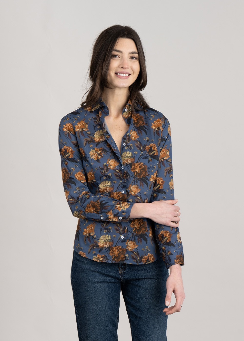 Adeline Liberty Shirt - Blue with Gold Flowers - 2