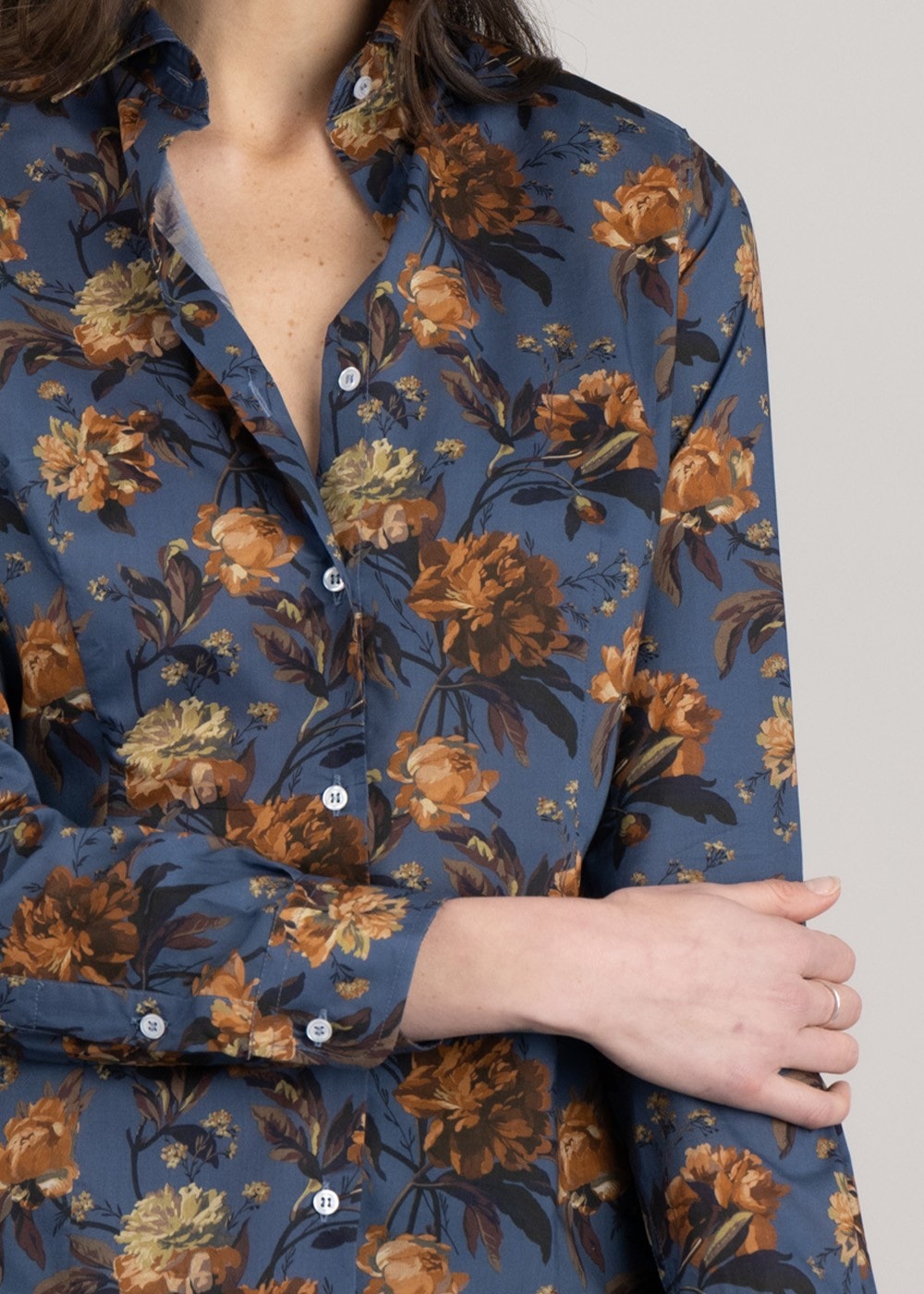 Adeline Liberty Shirt - Blue with Gold Flowers - 3