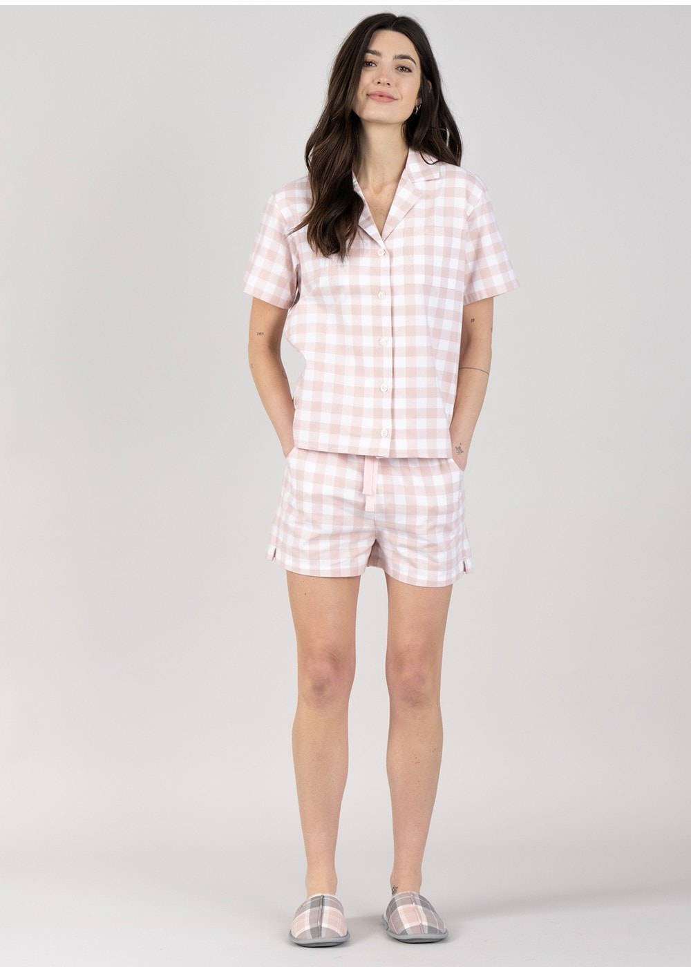 Etta Pyjama Set - Light Pink Gingham - 1