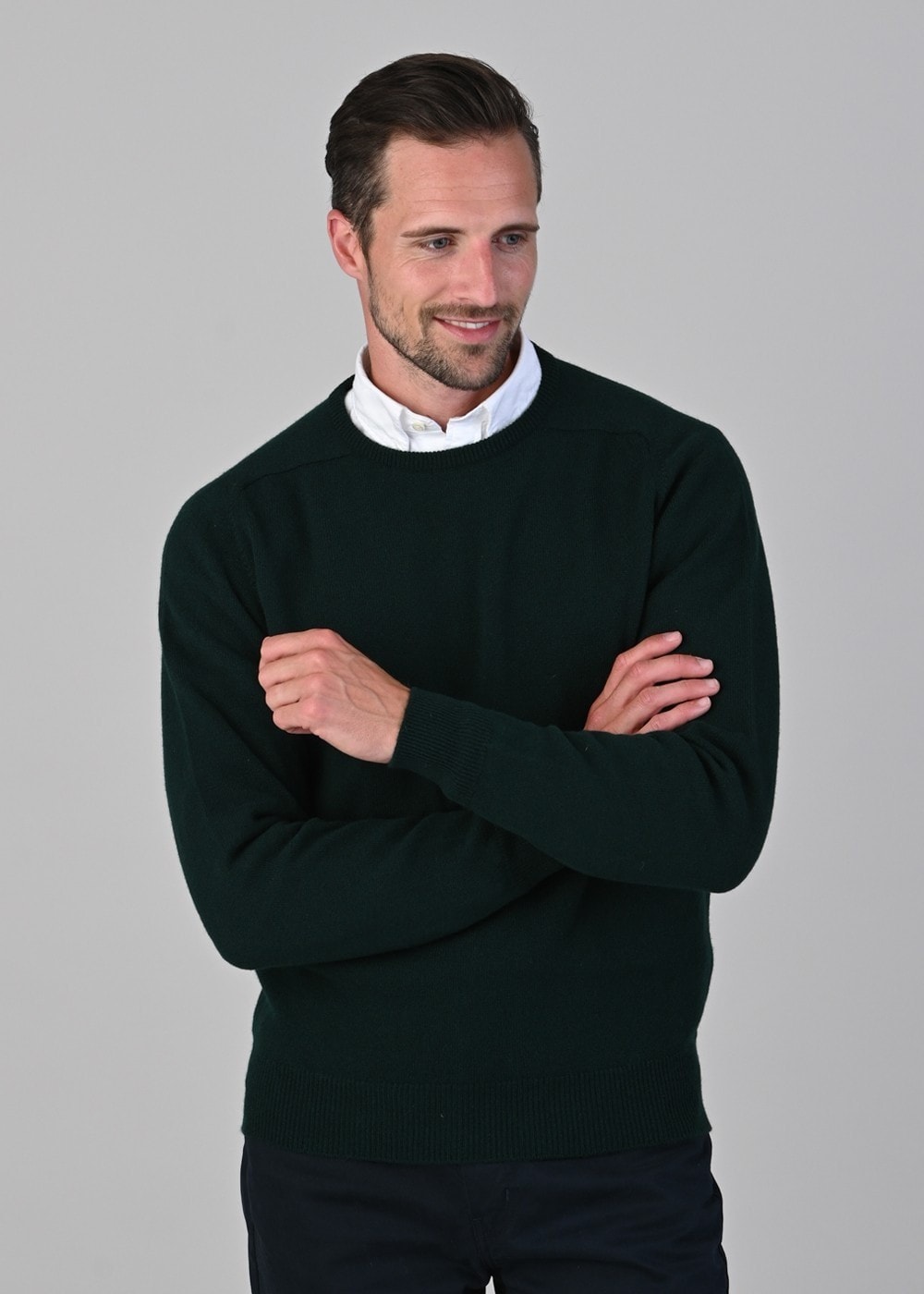 Leven 2 Ply Lambswool Crew Neck - Tartan Green - 1