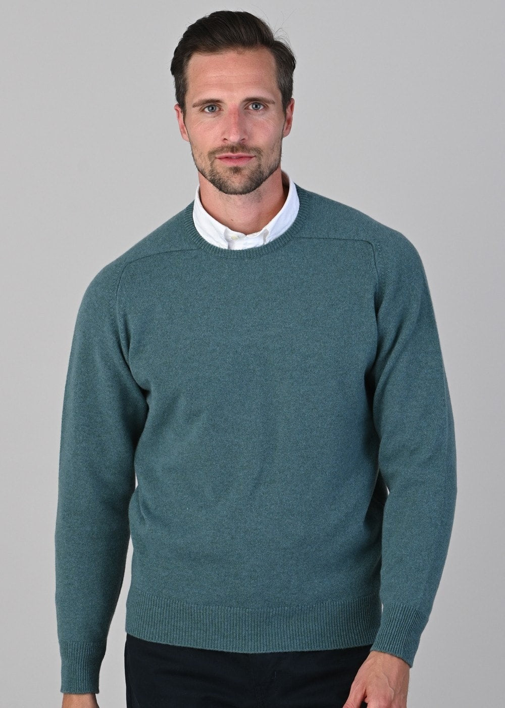 Leven 2 Ply Lambswool Crew Neck - Caspian - 2