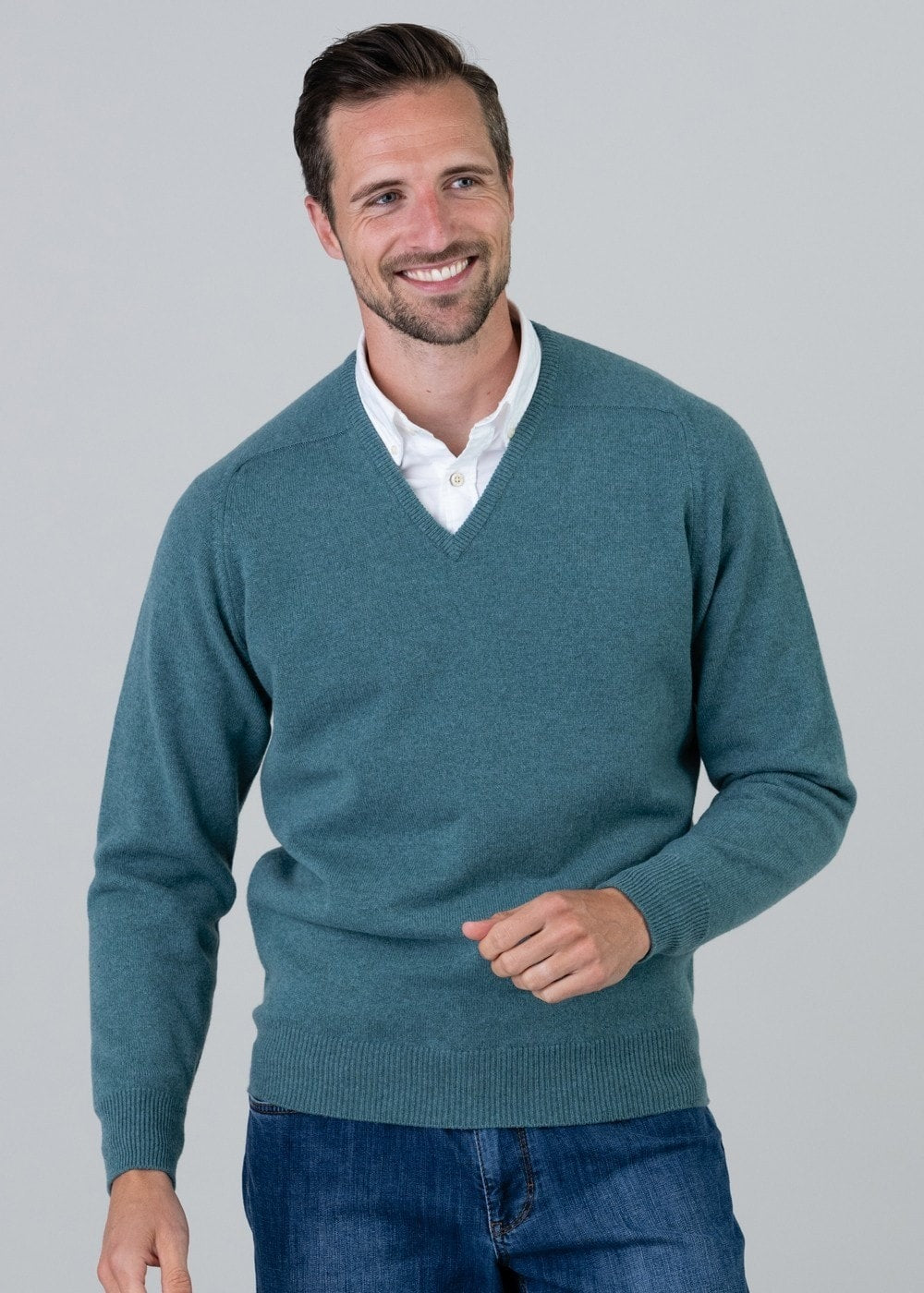 Leven 2 Ply Lambswool V-Neck - Caspian - 4