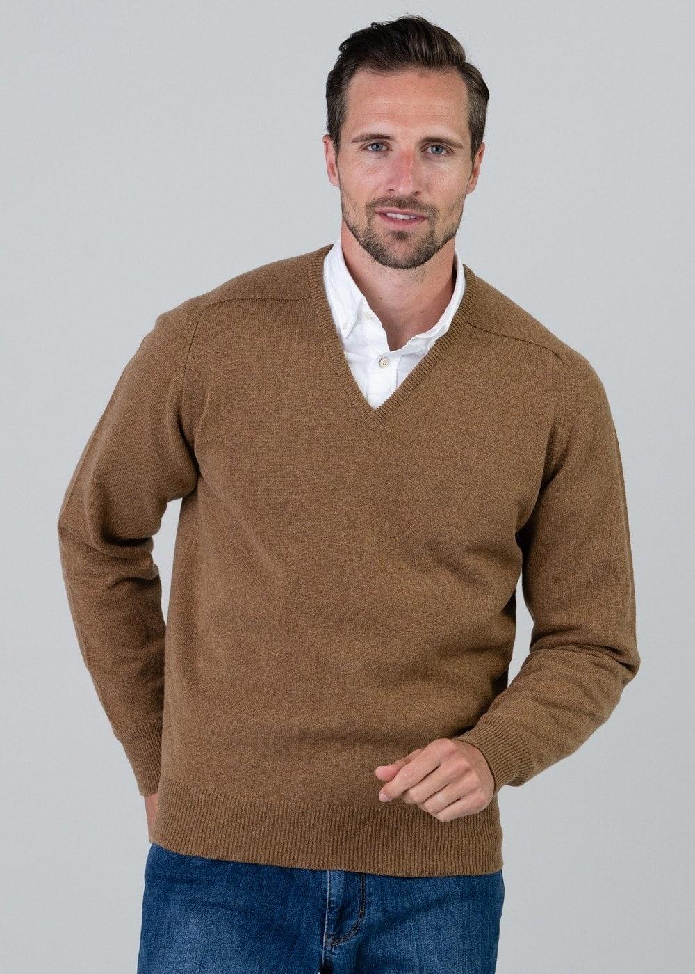 Leven 2 Ply Lambswool V-Neck - Driftwood - 3