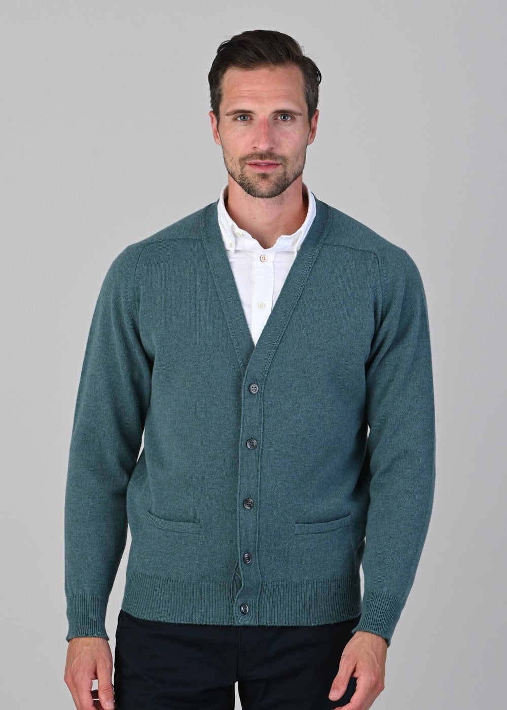 Leven 2 Ply Lambswool Cardigan - Caspian - 1