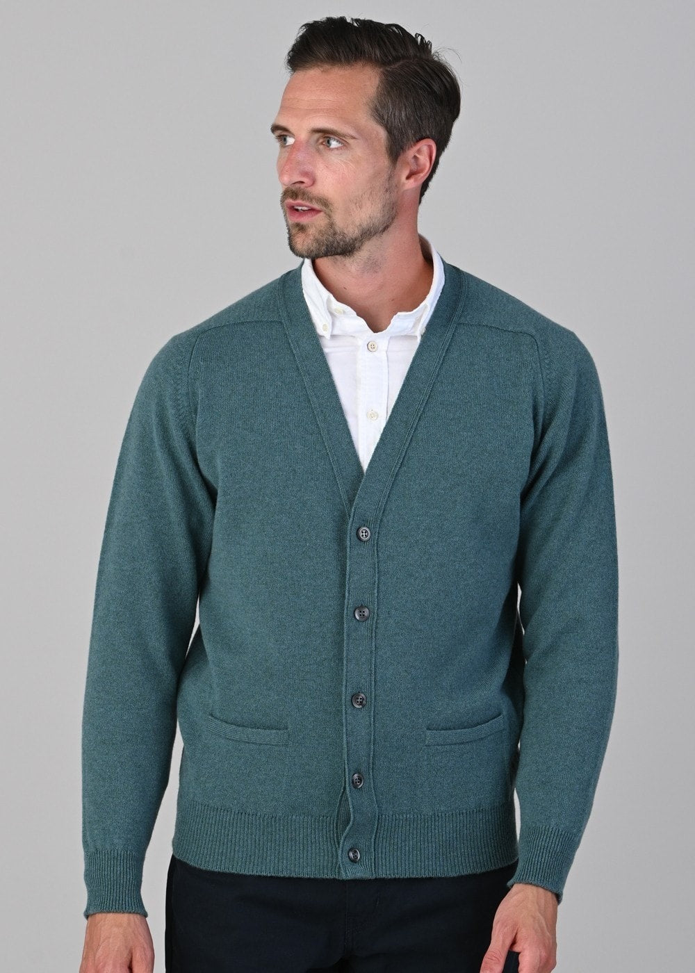 Leven 2 Ply Lambswool Cardigan - Caspian - 2