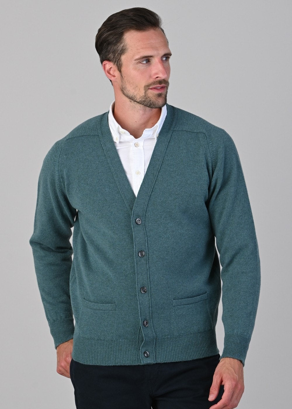 Leven 2 Ply Lambswool Cardigan - Caspian - 3