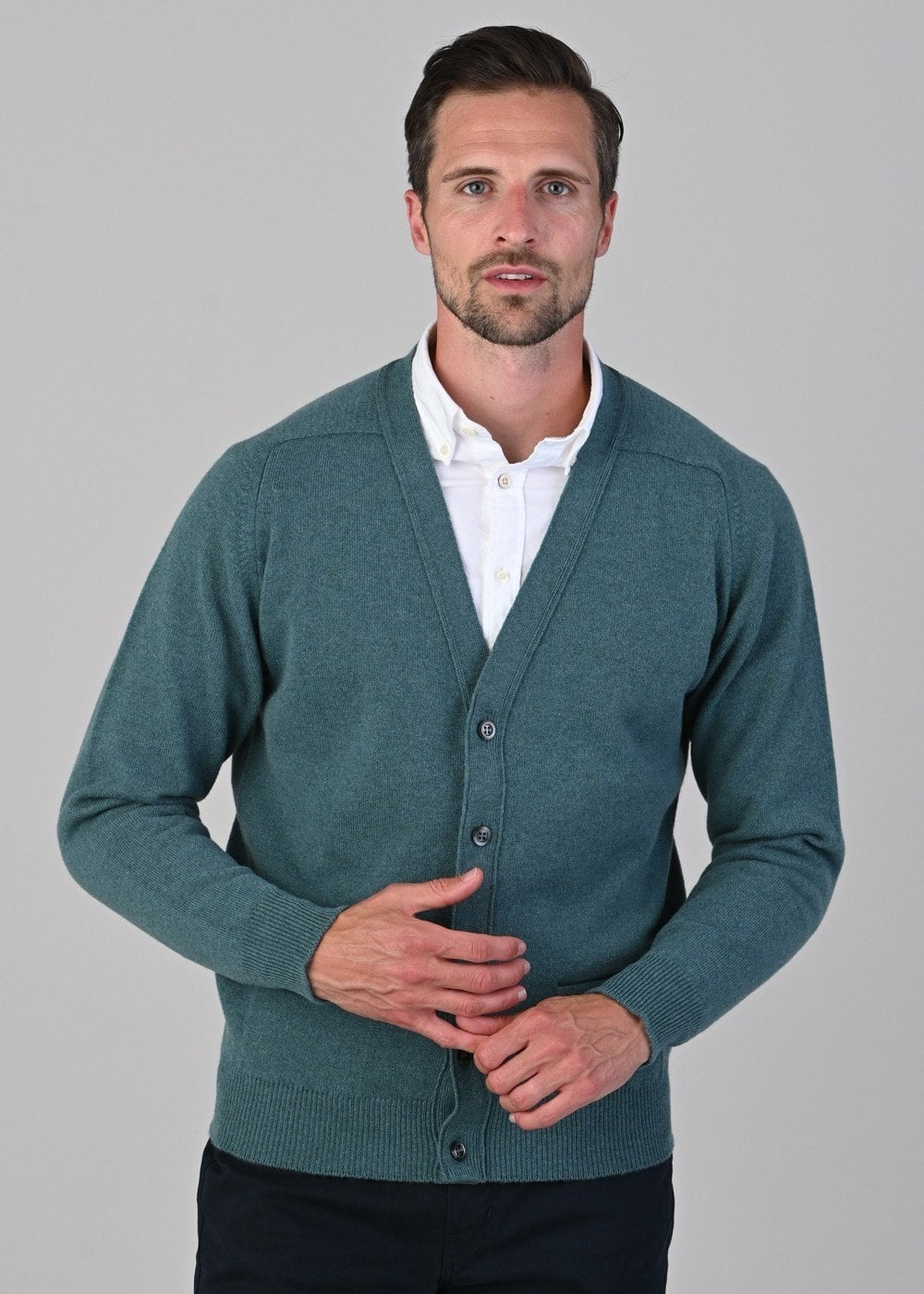 Leven 2 Ply Lambswool Cardigan - Caspian - 4