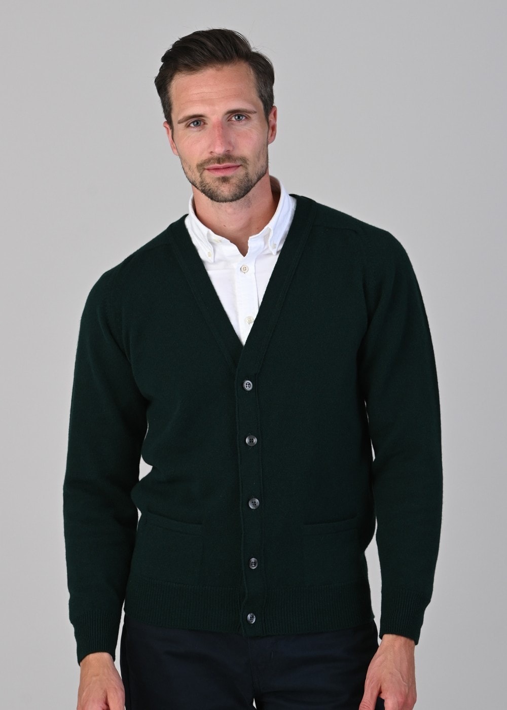 Leven 2 Ply Lambswool Cardigan - Tartan Green - 1