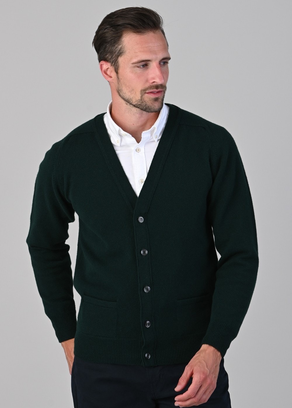 Leven 2 Ply Lambswool Cardigan - Tartan Green - 2