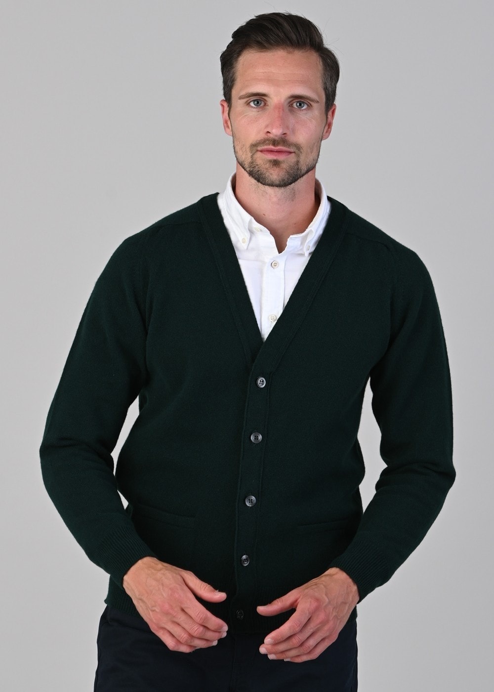 Leven 2 Ply Lambswool Cardigan - Tartan Green - 3