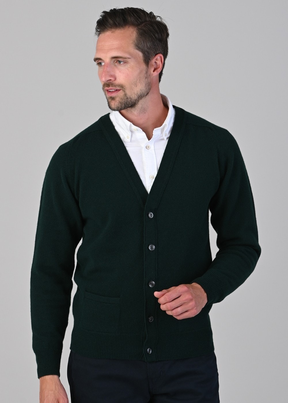 Leven 2 Ply Lambswool Cardigan - Tartan Green - 4