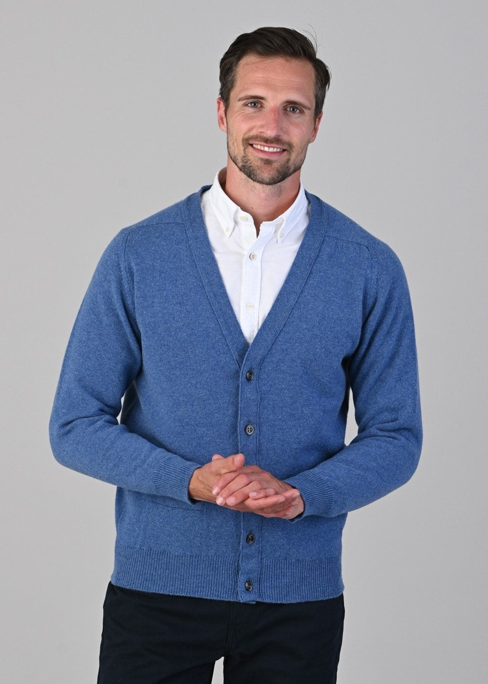 Leven 2 Ply Lambswool Cardigan - Jeans - 1