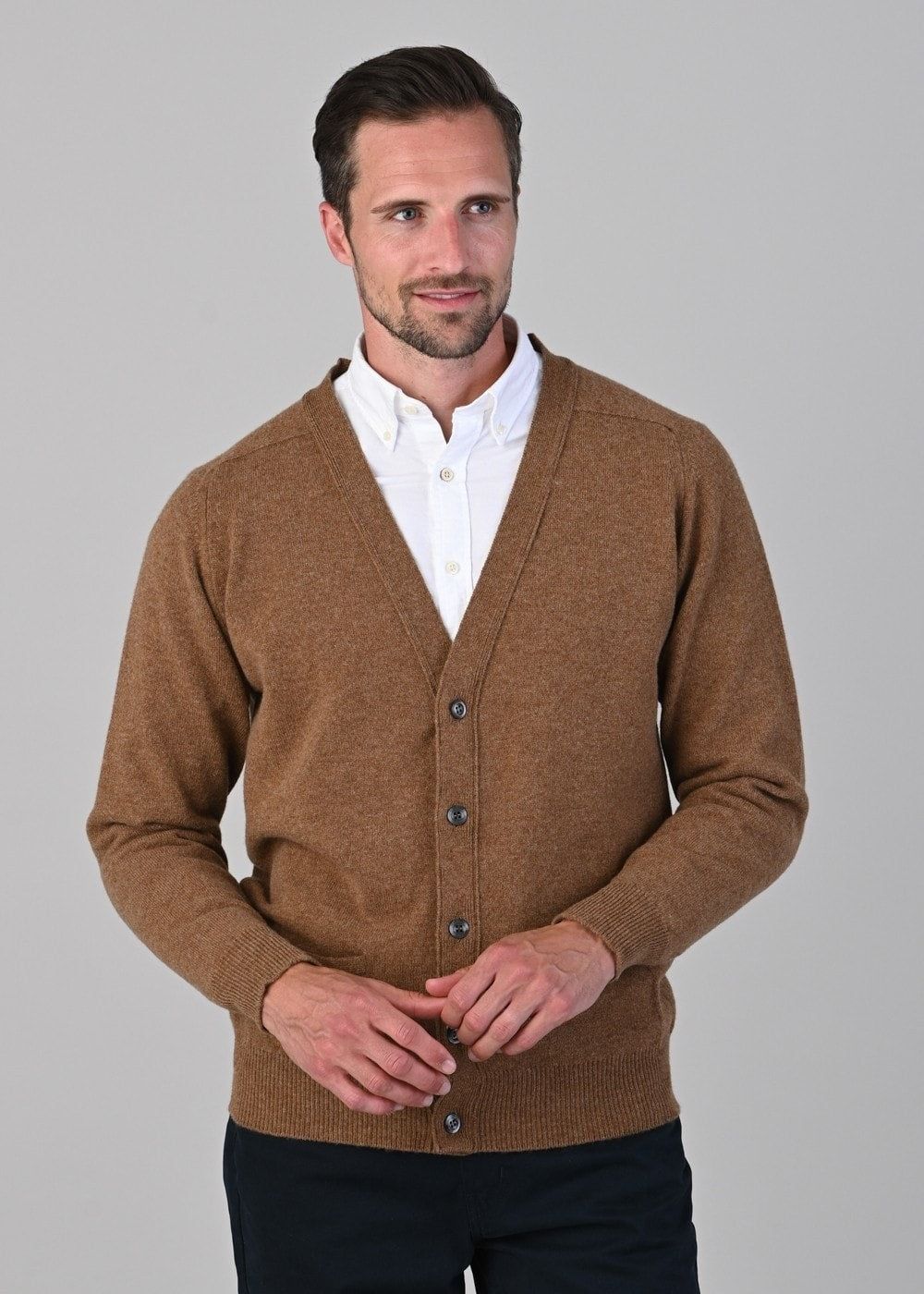 Leven 2 Ply Lambswool Cardigan - Driftwood - 1