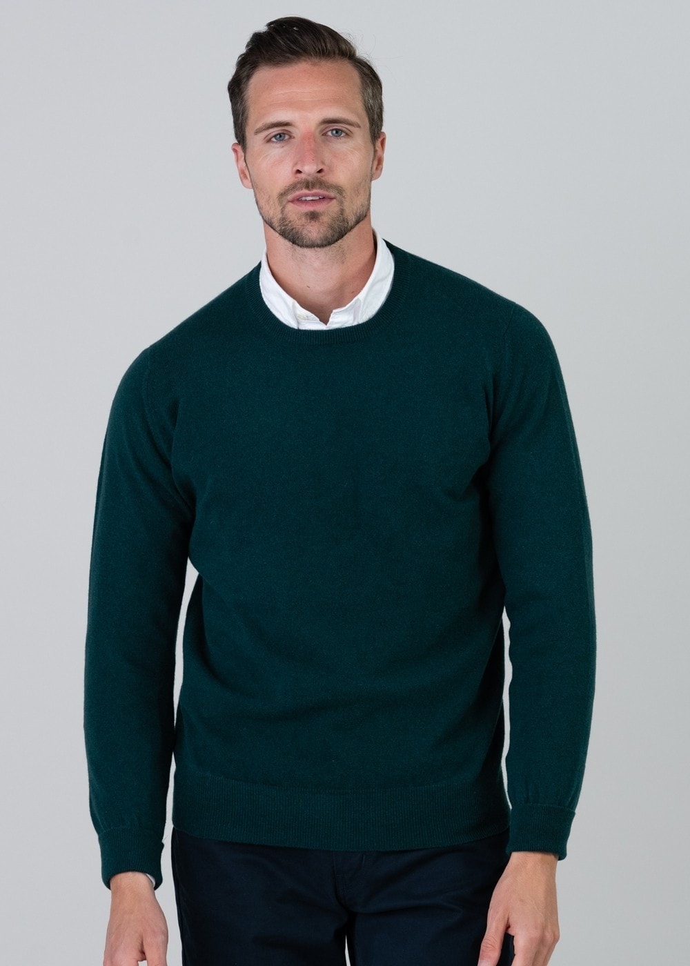 Gordon 1 Ply Geelong Crew Neck - Tartan Green - 1