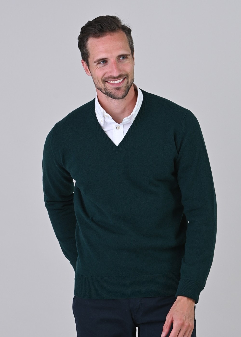 Gordon 1 Ply Geelong V-Neck - Tartan Green - 1