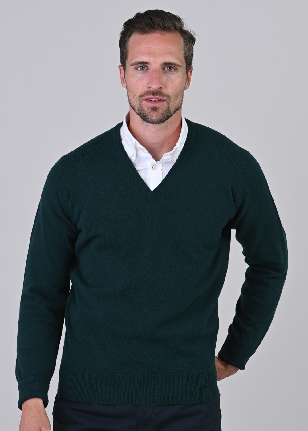 Gordon 1 Ply Geelong V-Neck - Tartan Green - 2