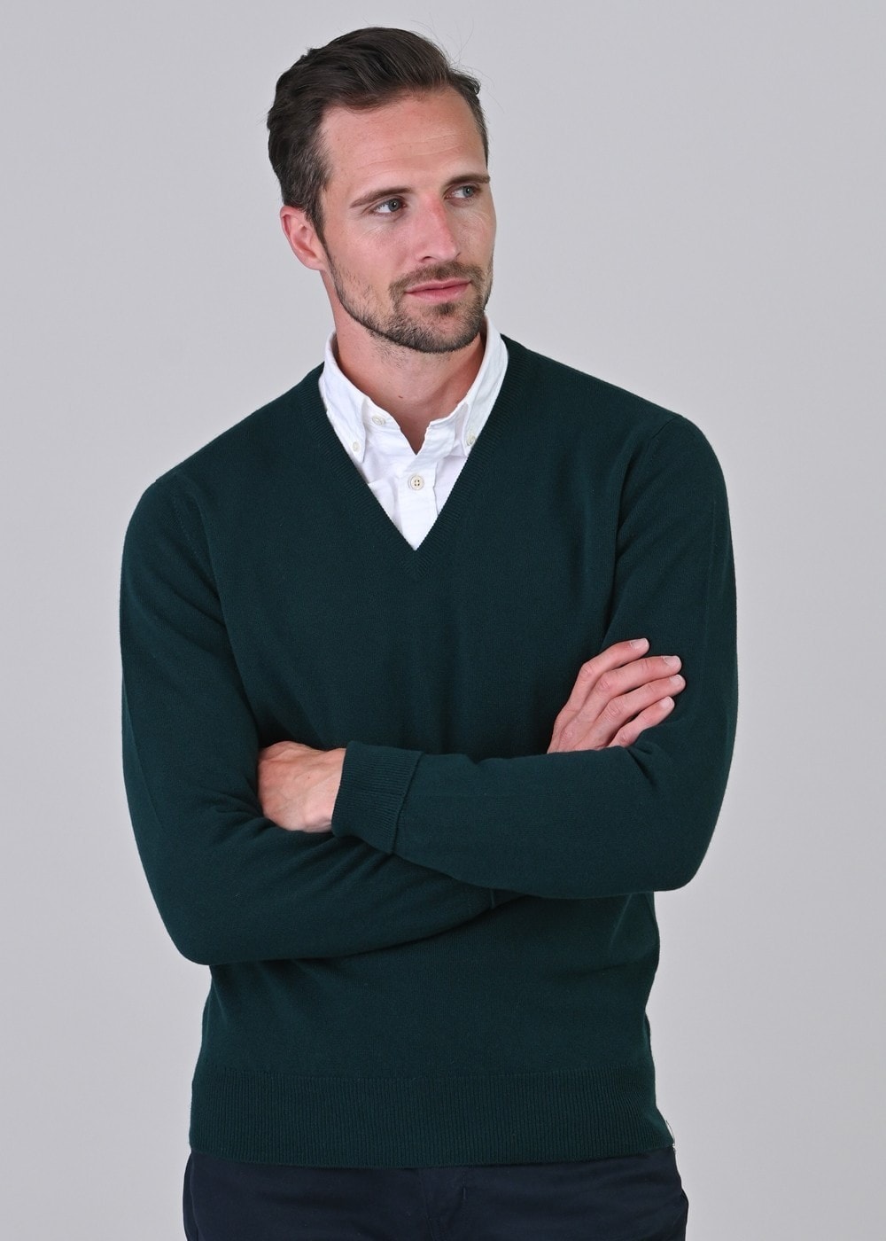 Gordon 1 Ply Geelong V-Neck - Tartan Green - 4