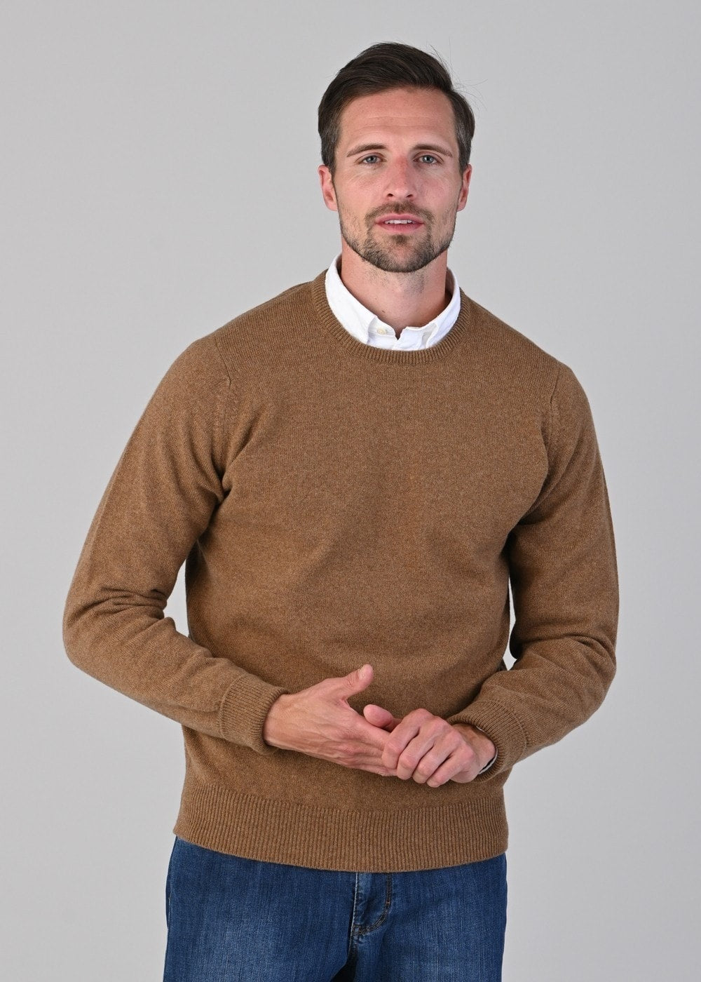 Rob 2 Ply Lambswool Crew Neck - Driftwood - 1