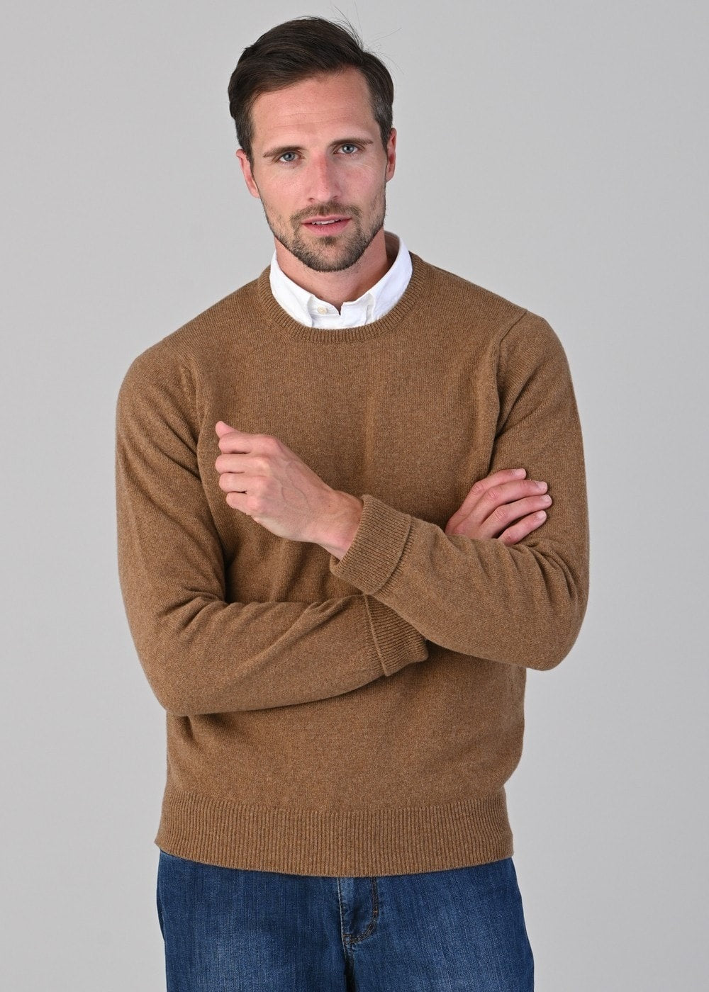 Rob 2 Ply Lambswool Crew Neck - Driftwood - 3