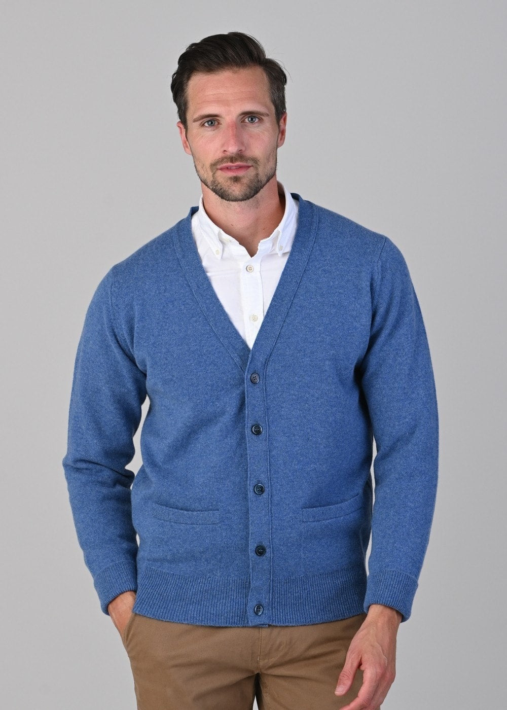 Rob 2 Ply Lambswool Cardigan - Jeans - 1