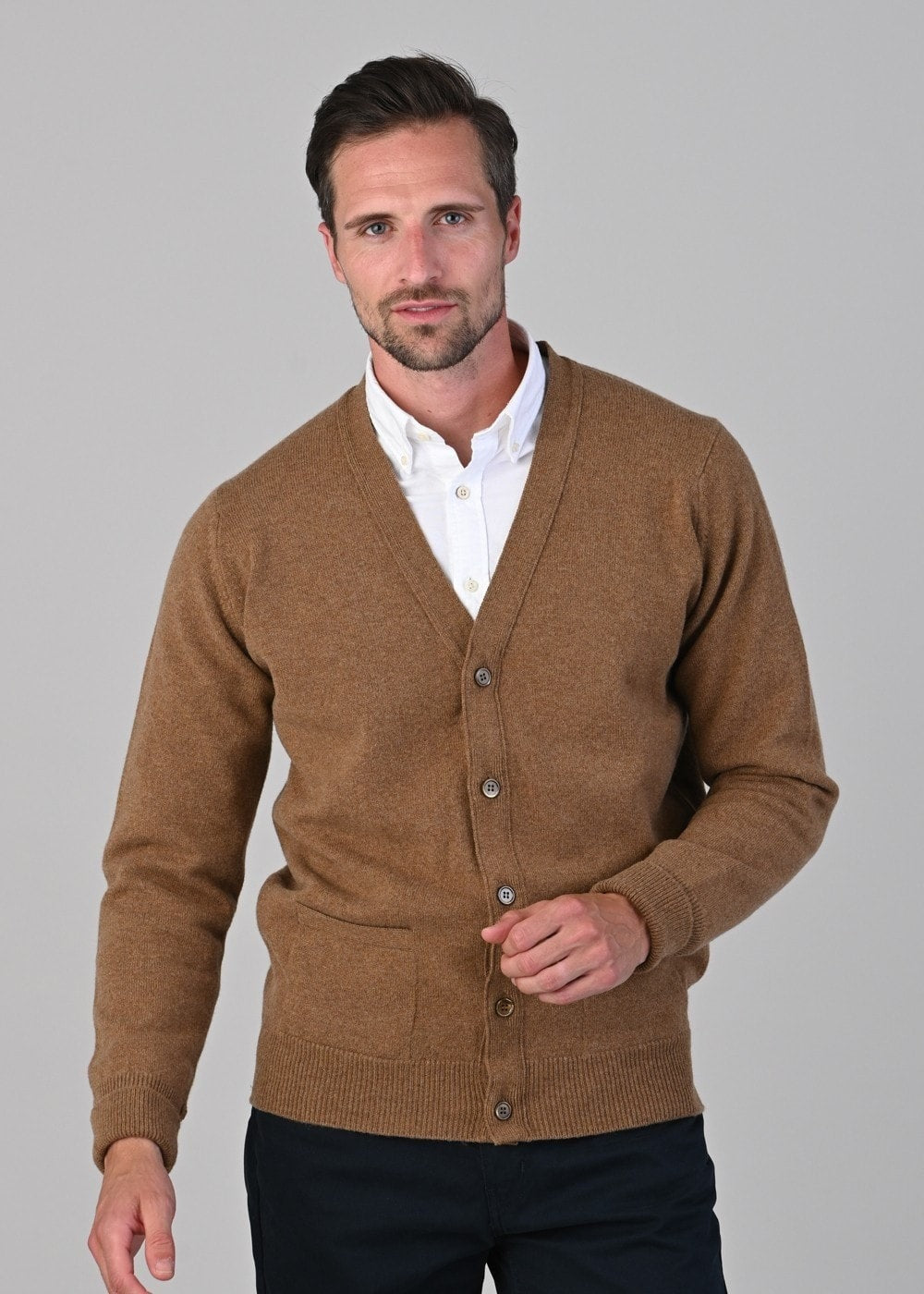 Rob 2 Ply Lambswool Cardigan - Driftwood - 1