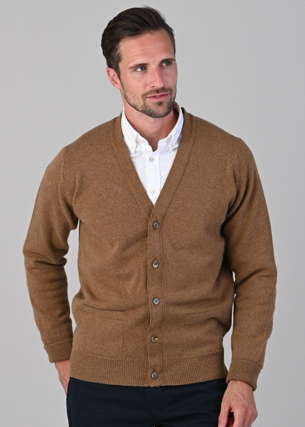 Rob 2 Ply Lambswool Cardigan - Driftwood - 2