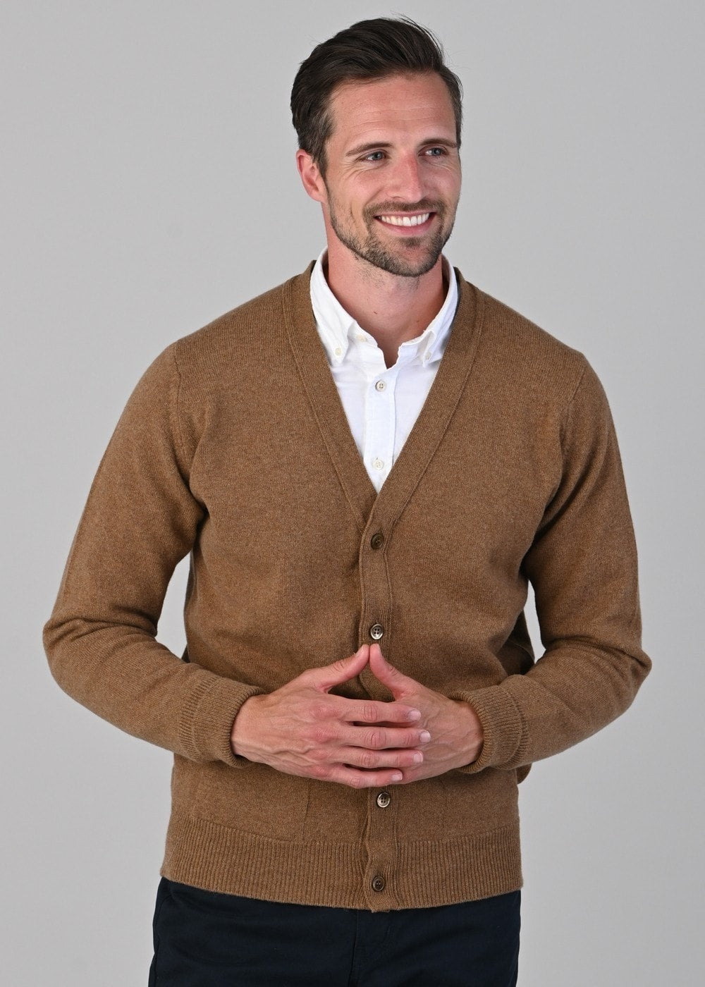 Rob 2 Ply Lambswool Cardigan - Driftwood - 3