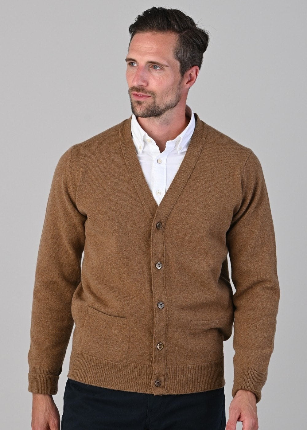 Rob 2 Ply Lambswool Cardigan - Driftwood - 4