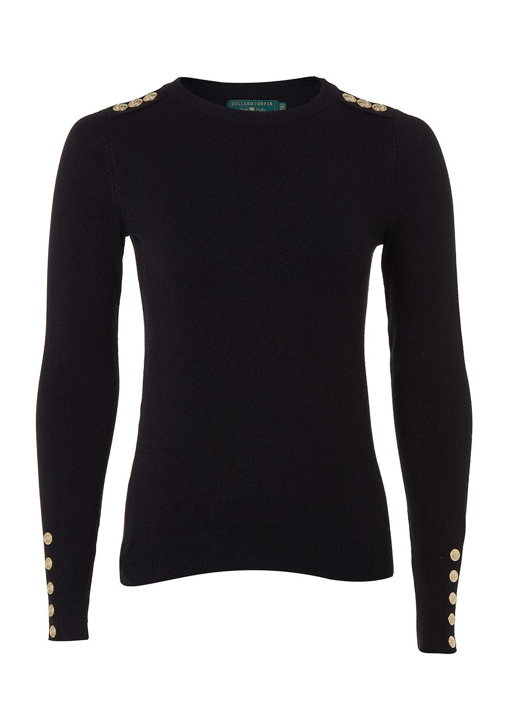 Buttoned Knit Crew Neck - Black - 5