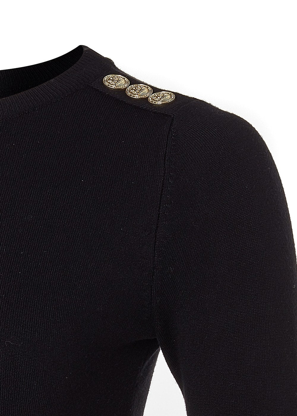 Buttoned Knit Crew Neck - Black - 7