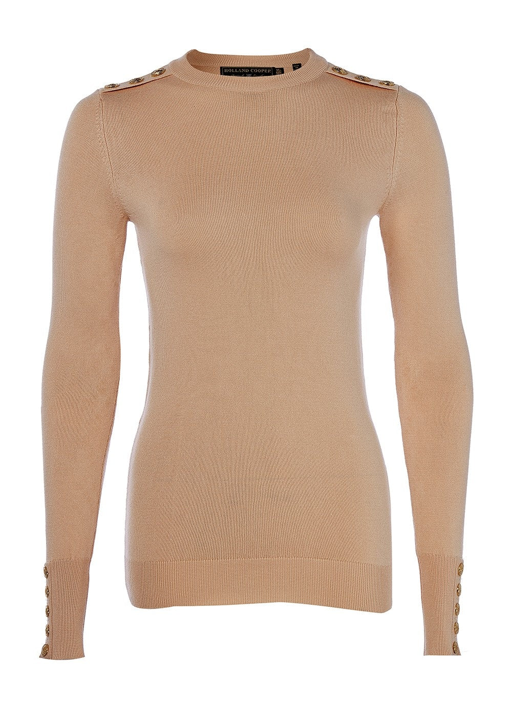 Buttoned Knit Crew Neck - Dark Camel - 5