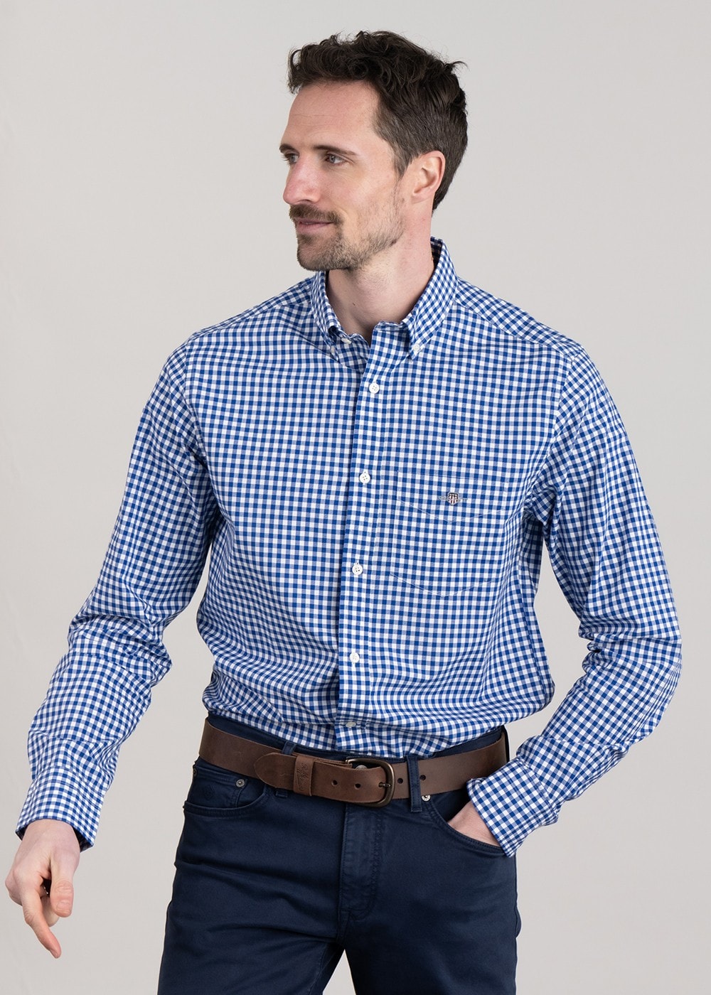 Poplin Gingham Shirt - College Blue - 1