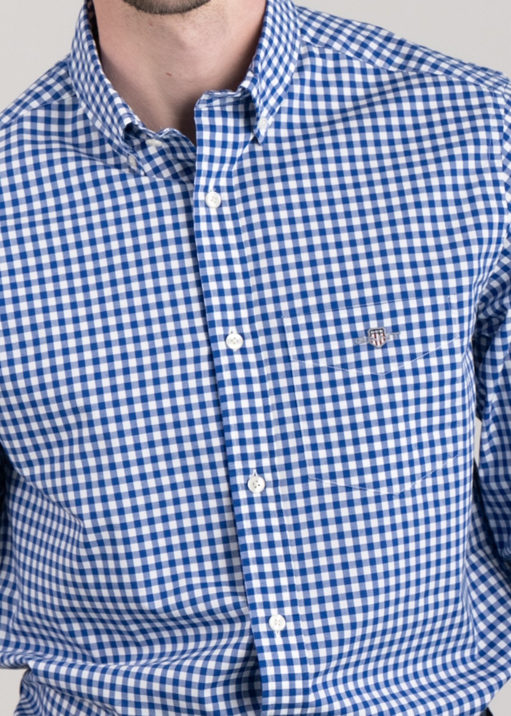 Poplin Gingham Shirt - College Blue - 3