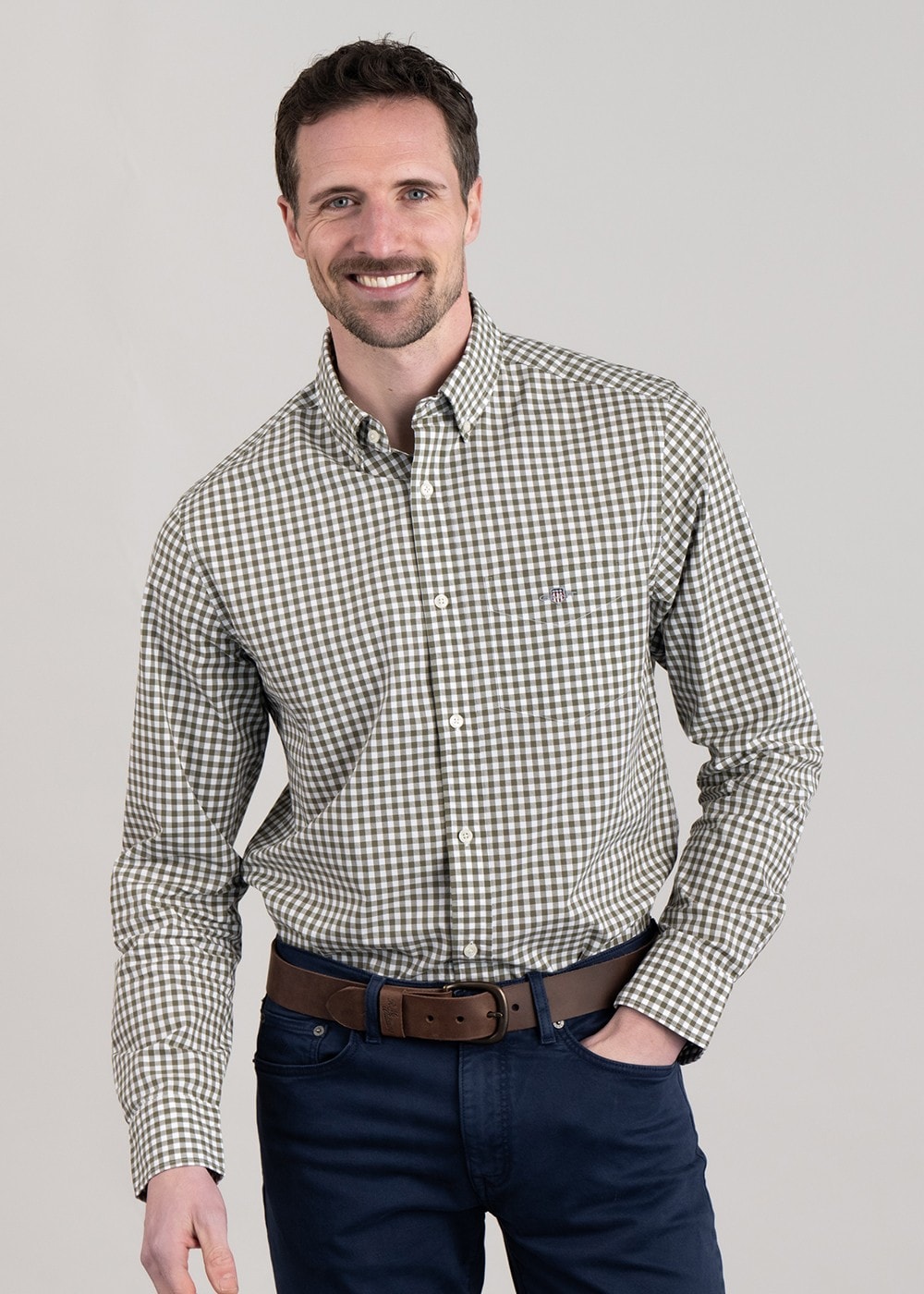 Poplin Gingham Shirt - Juniper Green - 3