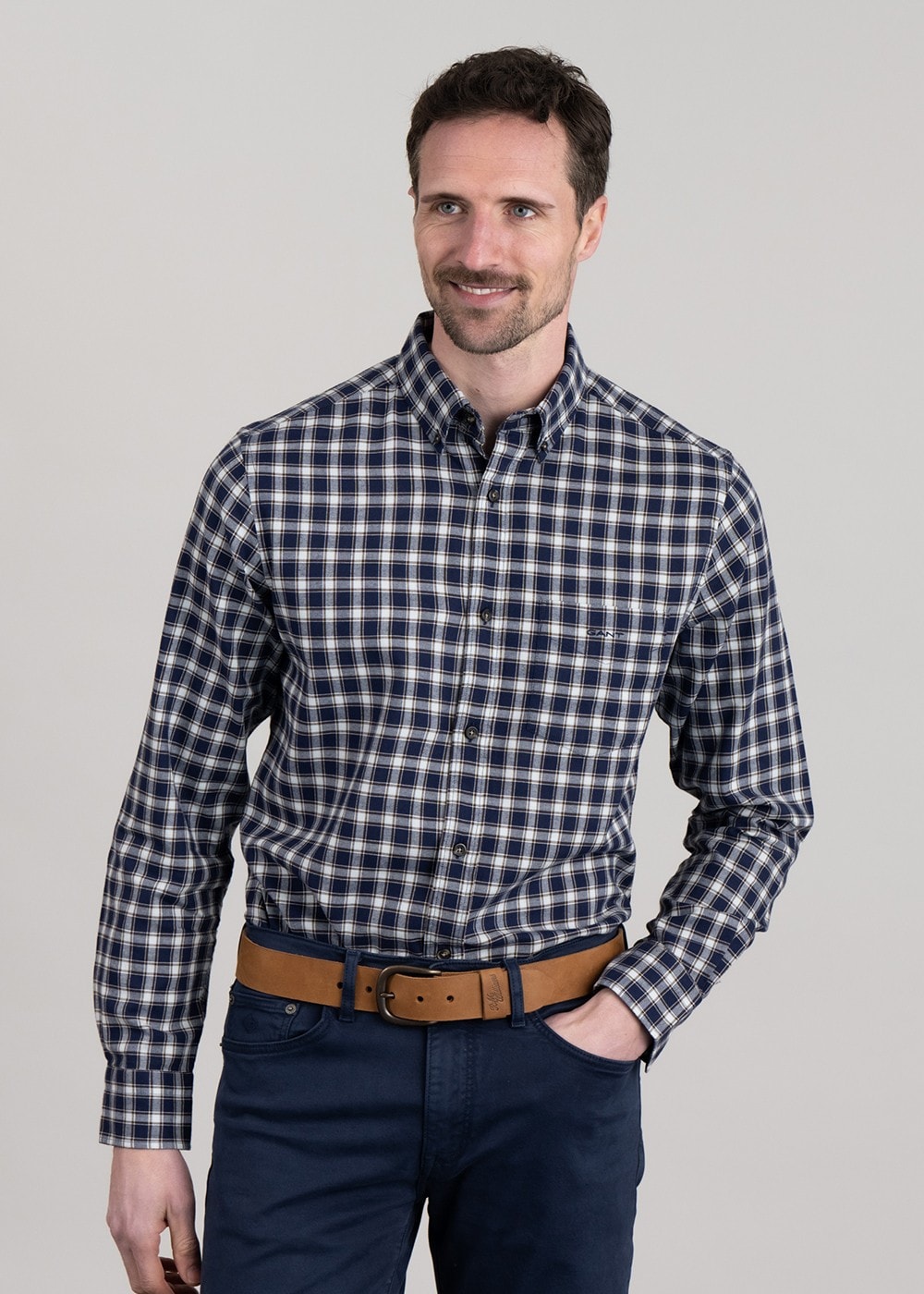 Micro Tartan Flannel Shirt - Classic Blue - 2