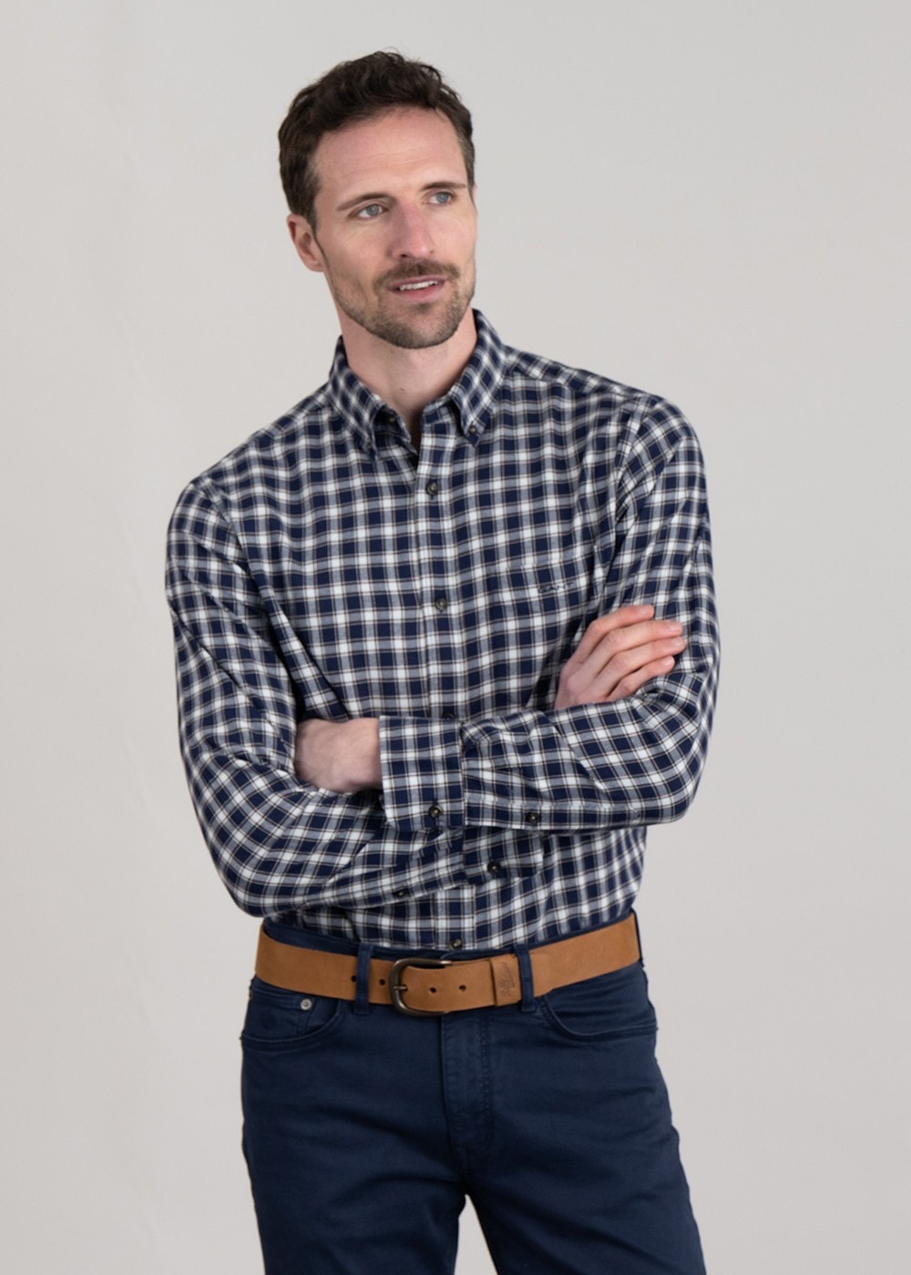 Micro Tartan Flannel Shirt - Classic Blue - 3