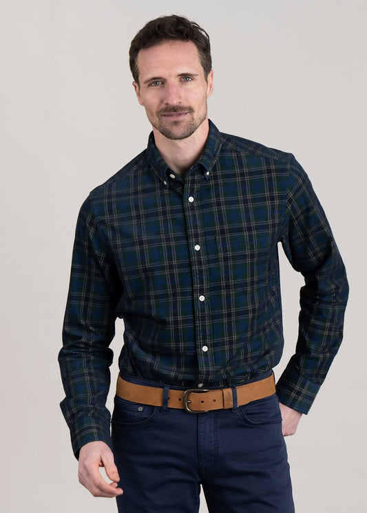 Cord Check Shirt - Forest Green - 1